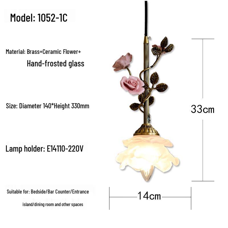 Retro Art French Rose Copper Pendant Light for Bedside or Restaurant