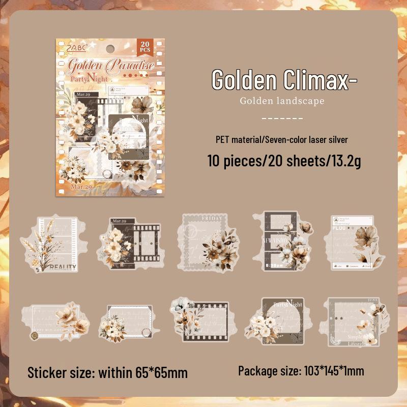 Yuezhen Floral Laser Silver Retro Journal Stickers - Waterproof PET Material