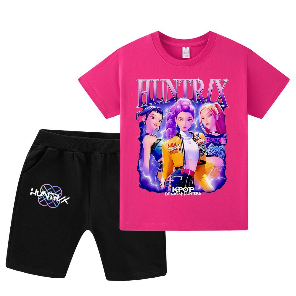 WA1228 Kids Boys Girls Kpop Rumi Zoey Mira Print Short Sleeves T-shirt Shorts Pants Sets