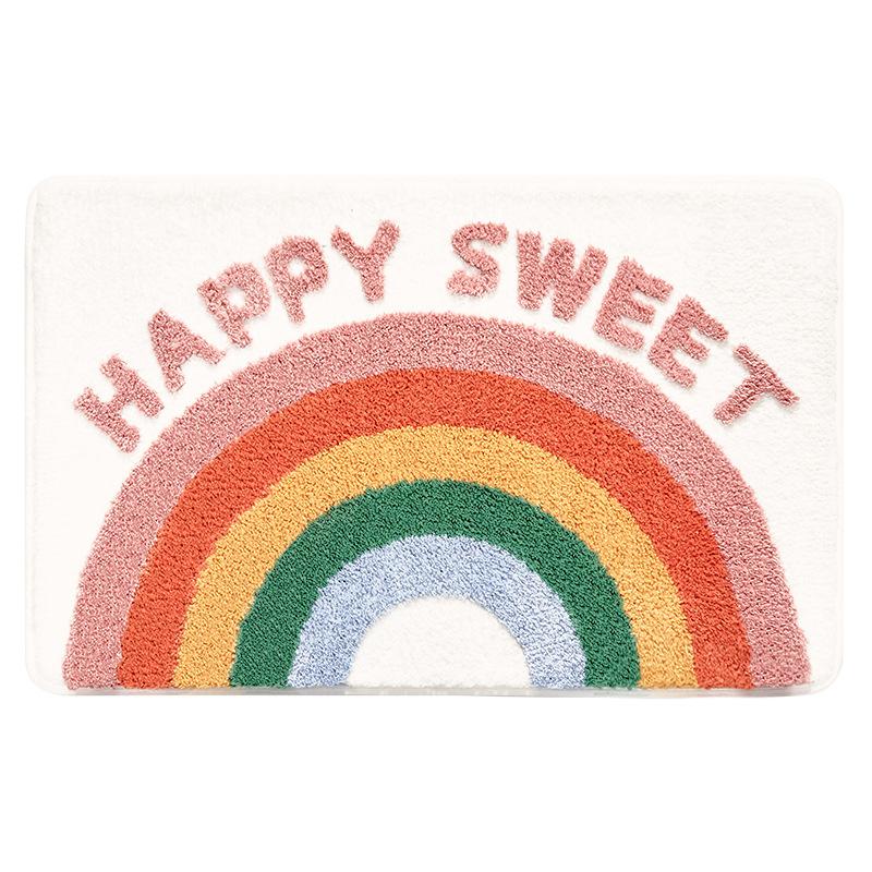 Inyahome Happy Sweet Bathroom Rug Mat Non Slip Fluffy Soft Plush Bath Floor Carpet Ultra Water Absorbent Bath Rug for Tub Shower