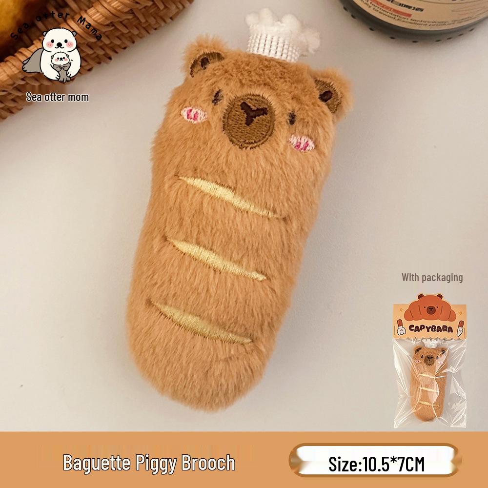 Creative Piggy Bread Capybara Cartoon Brooch Doll Toy Figurine Pin