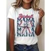 Women's Vintage Baseball Bow & Mama Graphic T-Shirt - Short Sleeve Crew Neck Casual Blouse, Breathable Summer Top Suitable for Summer & Spring