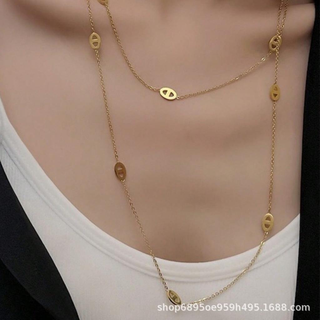 Geometric Silver Stackable Stainless Steel Necklace for Women, Perfect for Banquets and Parties