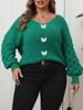 Plus Size V-Neck Knit Sweater with Pineapple and Lace Butterfly Sleeves