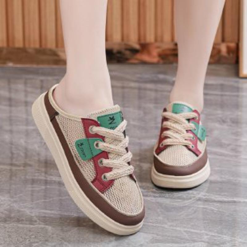 New Style of Transparent Mesh Hollowed-out Shoes for Students, Casual Half-drag Women's Shoes