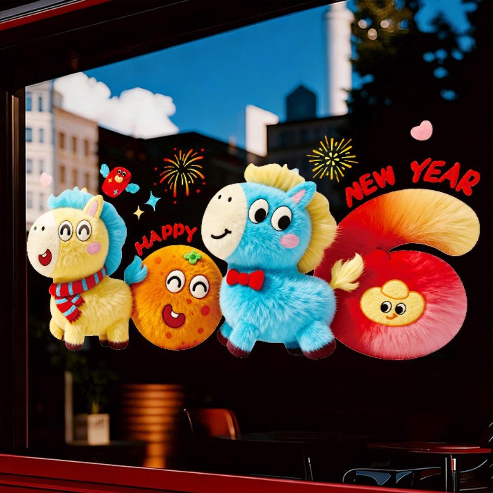 Large Size Glass Electrostatic Film 5D 2026 Horse Year Stickers New Year Window Stickers  Household