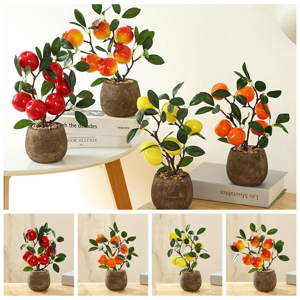 

Plastic Fake Plant Bonsais Lemon Kumquat Fruit Small Bonsai Outdoor Indoor Decoration A2
