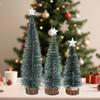 Mini Christmas Tree Small Artificial Snow Flocked Pencil Tree with LED Lights Tabletop Tree Ornaments with Wooden Base for Xmas Home Decor