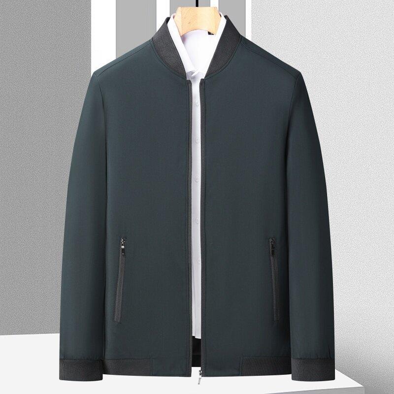 Spring and Autumn Jackets for Men's Business Casual Pocket Zipper Jacket Round Collar Daddy's Solid Color Jacket Middle-aged Men's Clothing