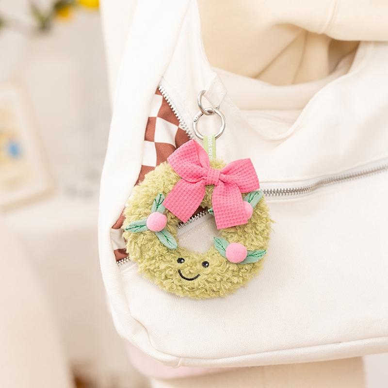Sweet Green Wreath Plush Toy Stuffed Smiling Humanoid Pink Bow Tie Plushie Kawaii Home Decor Christmas Gift