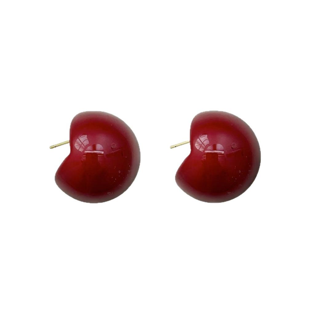 Simple Light Luxury Retro Hong Kong Style Burgundy Pearl Stud Earrings Female Elegance Temperament Versatile High-End Atmosphere Earrings