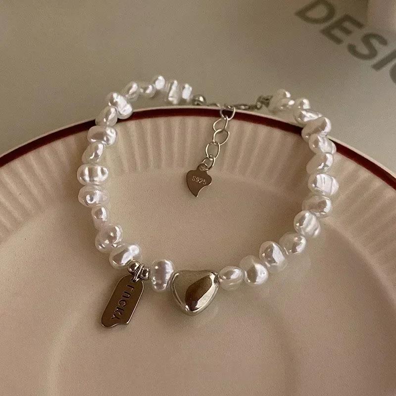 925 Silver Double Layer Pearl Bracelet for Women Girl Design Bead Korean Jewelry Charm Bracelet