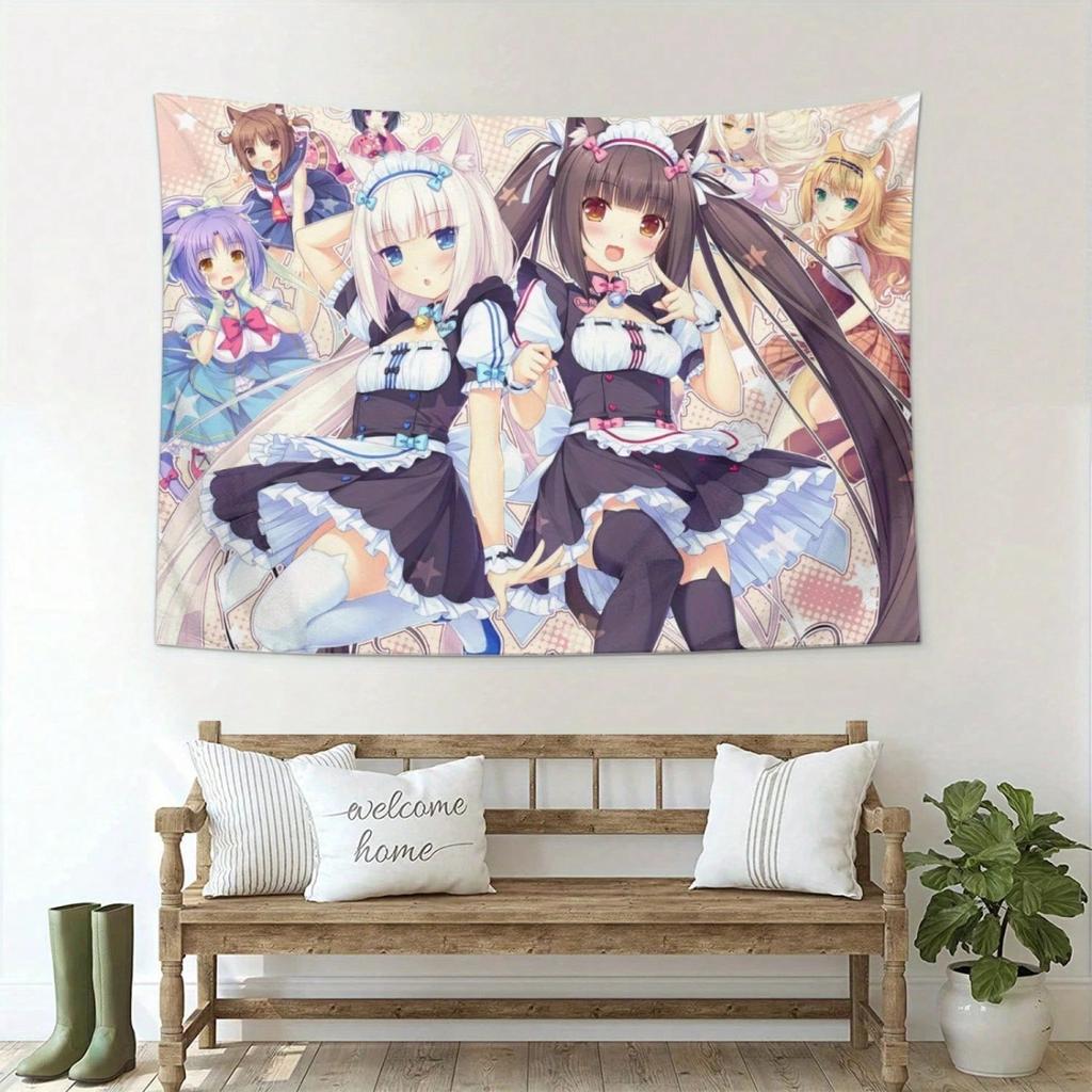 Nekopara Chocola  Vanilla Anime Tapestry  Cute Maid Catgirl Soft Fabric Wall Decor for Bedroom Living Room Balcony Indoor