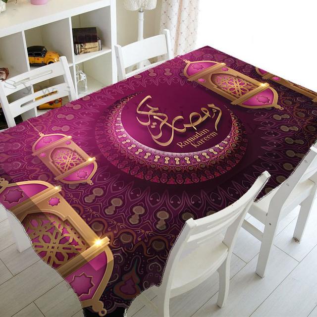Muslim Mosque Ramadan Tablecloth Kitchen Rectangle Tablecloth Crescent Lantern Waterproof Accessory Festival Party Tablecloth