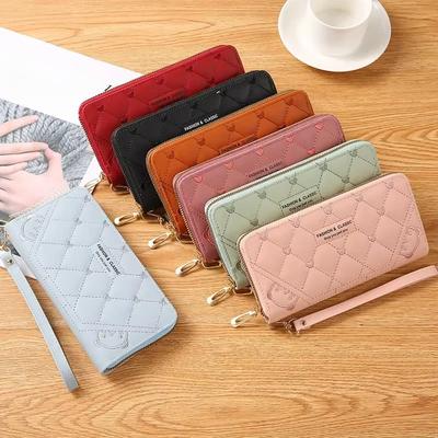 Women Long Wallet Pu Leather Card Holder Large Capacity Hasp Zipper Coin Purse Multi Card Organizer Cell Phone Wristlet Handbag