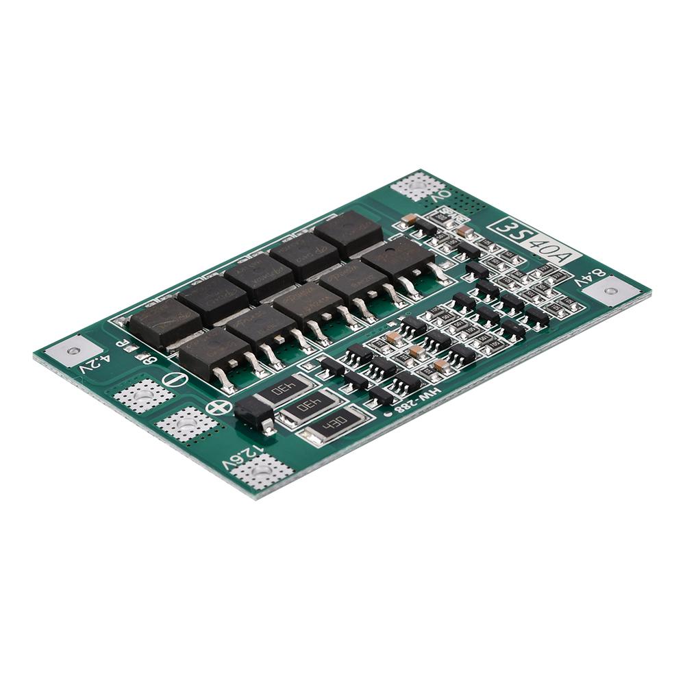 3S 40A DC 11.1V-12.6V 18650 Lithium Battery PCB BMS Charger Protection Board Balanced Version Auto Recovery with Balanced Socket