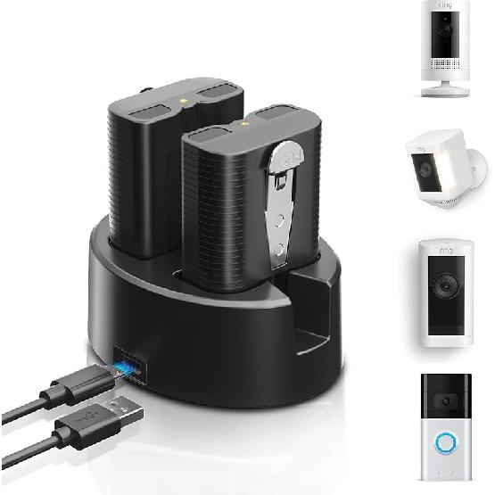 

Комплект из 2 аккумуляторов 6040 мАч и зарядной станции для Ring Doorbell 2/3/4/3+/Pro, Spotlight Cam, Stick Up Cam, Peephole Cam - Модернизированный литий-ионный чёрный