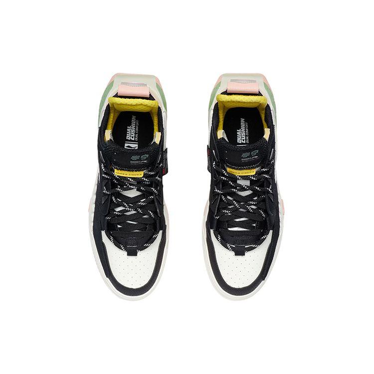 Li Ning Qi Yuan Stoff Synthetikleder Rutschfest Stoßdämpfend Low-Top Skateschuhe Damen Sneaker Schwarz Weiß AGCR232-2