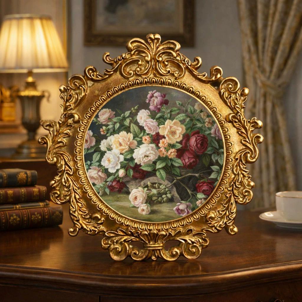 Vintage Frame Rond Frame voor Foto Reliëf Houder Elegant Tafel Wand Decoratie Kleine Antieke Sierlijke Gouden Lijsten Cadeau