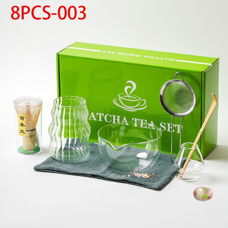 1/7/8Pcs Matcha Whisk Clear Glass Japanese Matcha Tea Set Bamboo Tea Whisk Matcha Brush Kiln Accessories Song Dynasty Tea Tools