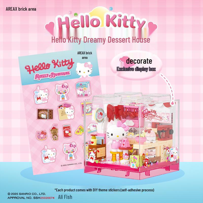 Brick District Sanrio Hello Kitty Street View Building Blocks with Dust Cover, Compatible with LEGO for Kids - Model AB0070-75