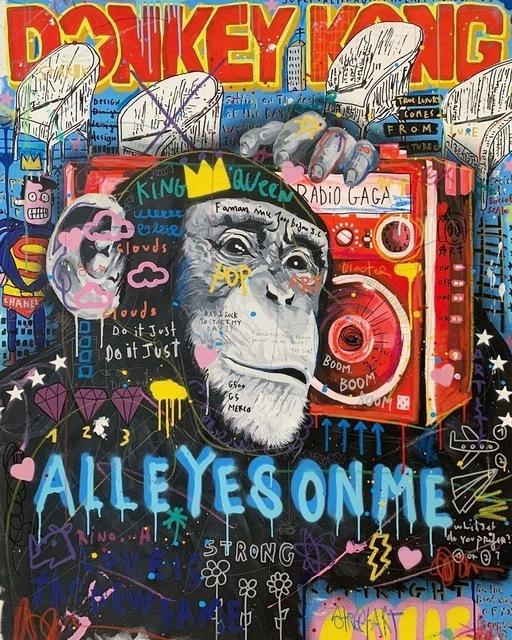 Modern Graffiti Street Panda Art Kiss of Victory Canvas Painting Wall Art Pictures Posters and Prints for Living Room Home Decor No Frame
