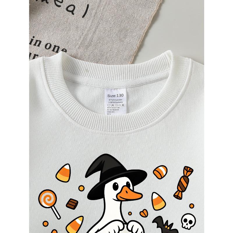 Girls' Halloween Long-Sleeve Sweatshirt, Round-Neck Fun Print Casual Top, Kids' Autumn Clothing, Suitable for Trick-Or-Treat Parties And Halloween