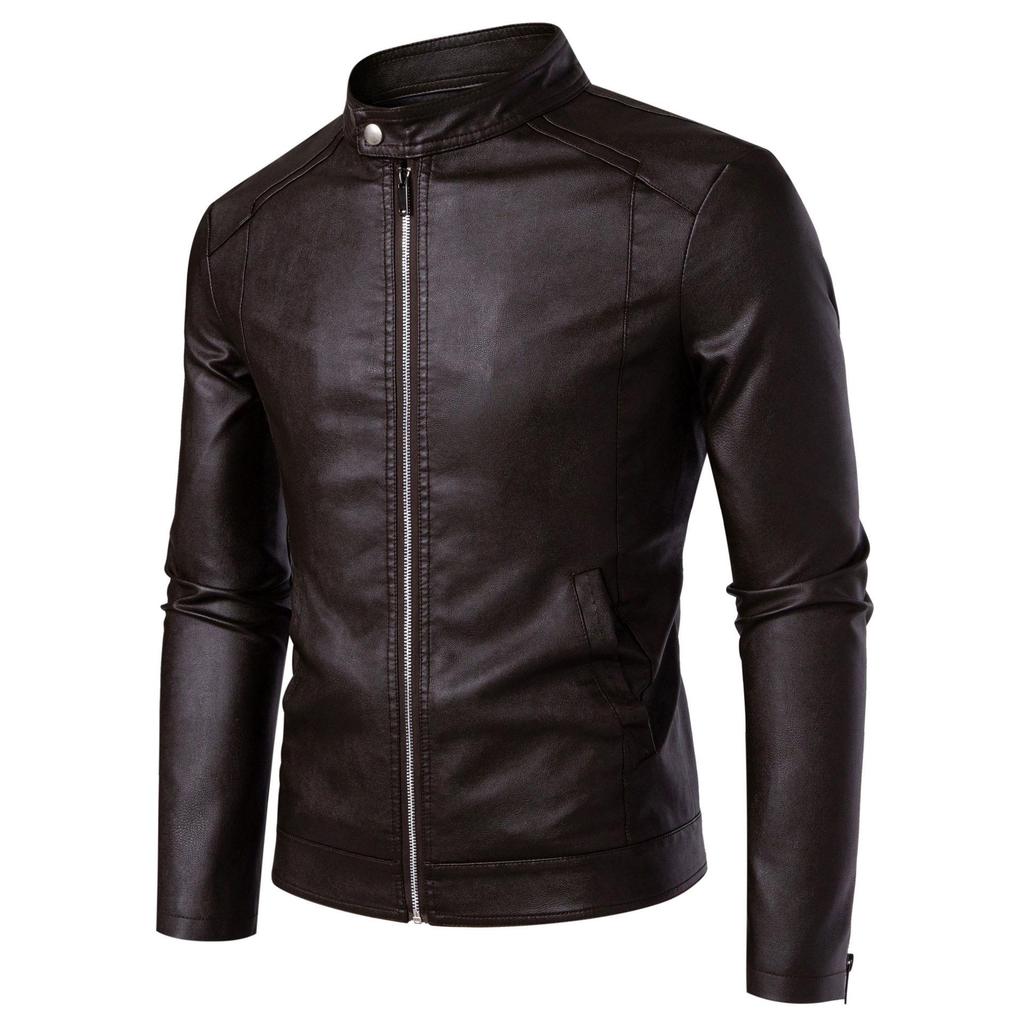 Férfi 2024 Állógalléros Bőr Motorosdzseki: Alkalmi, Plusz Bársonyos, Vastagított, Karcsúsított.