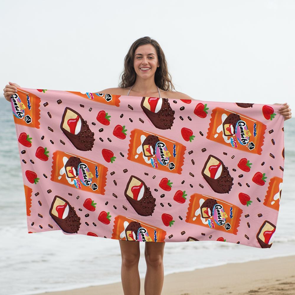 Stitched Gingham Pink Bloom Microfiber Quick Dry Beach Towel Cute Cartoon Anime Absorbent Soft Bath Towel for Travel Adult Kids
