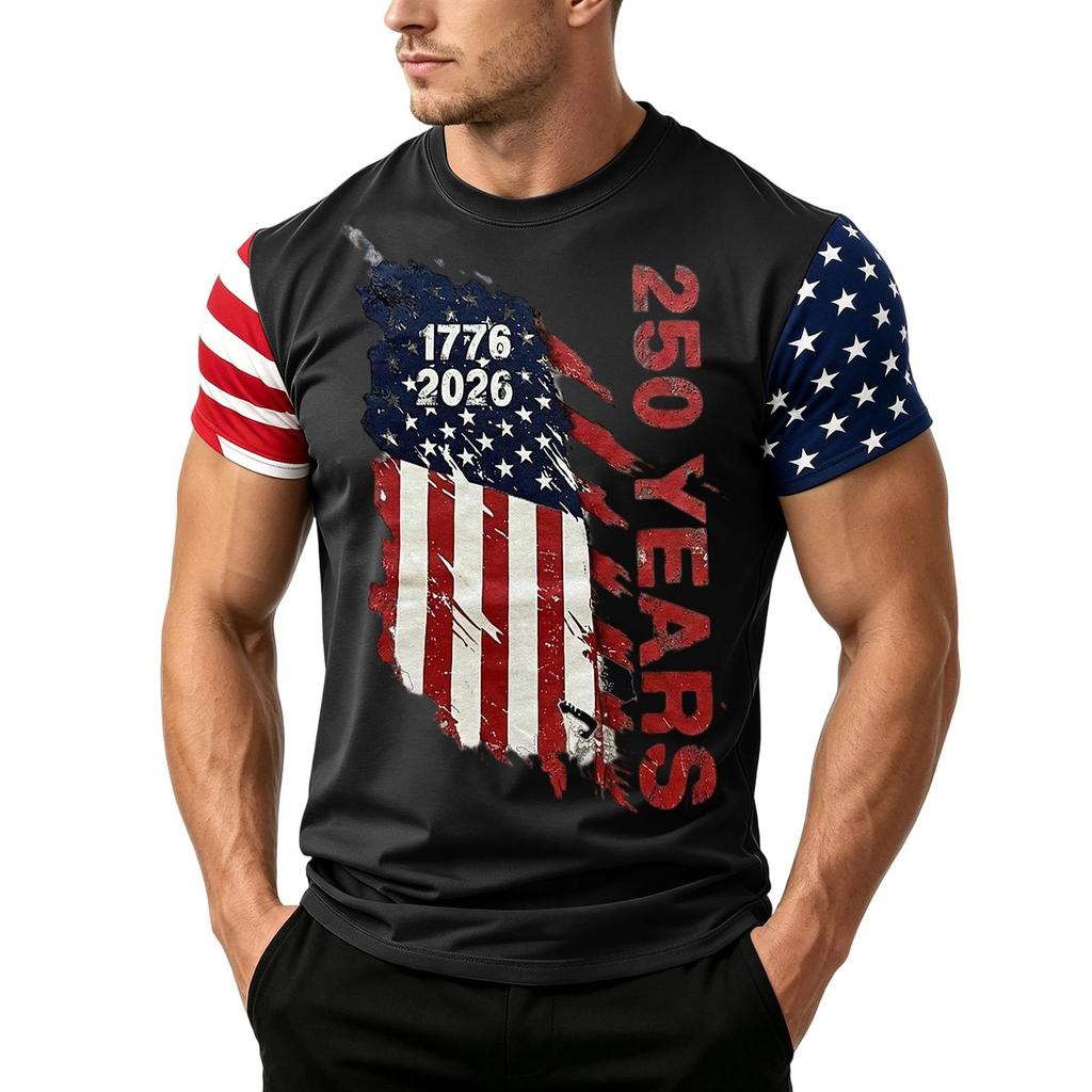Men's Independence Day Flag Print Short Sleeve T-Shirt, Loose Casual Daily Summer Tops