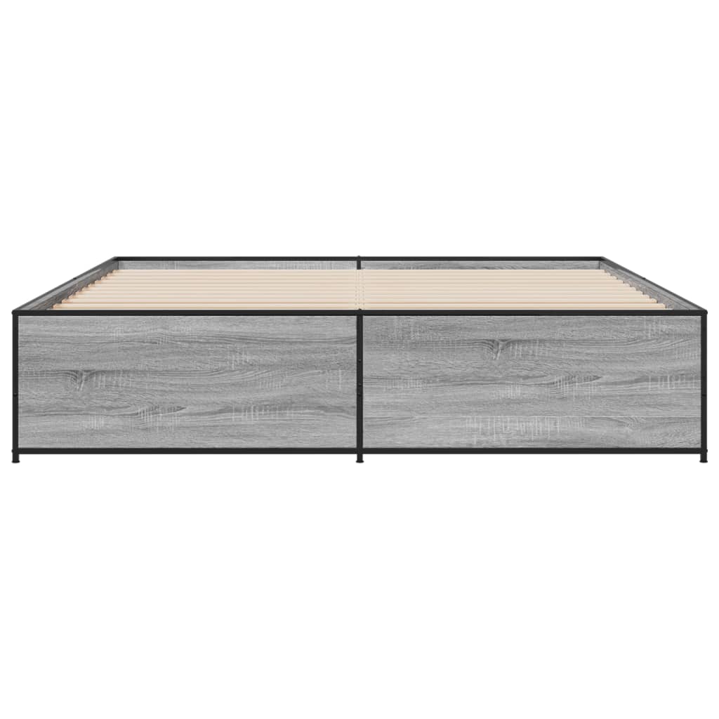 Bed Frame Gray Sonoma 200x200 cm Particleboard and Metal