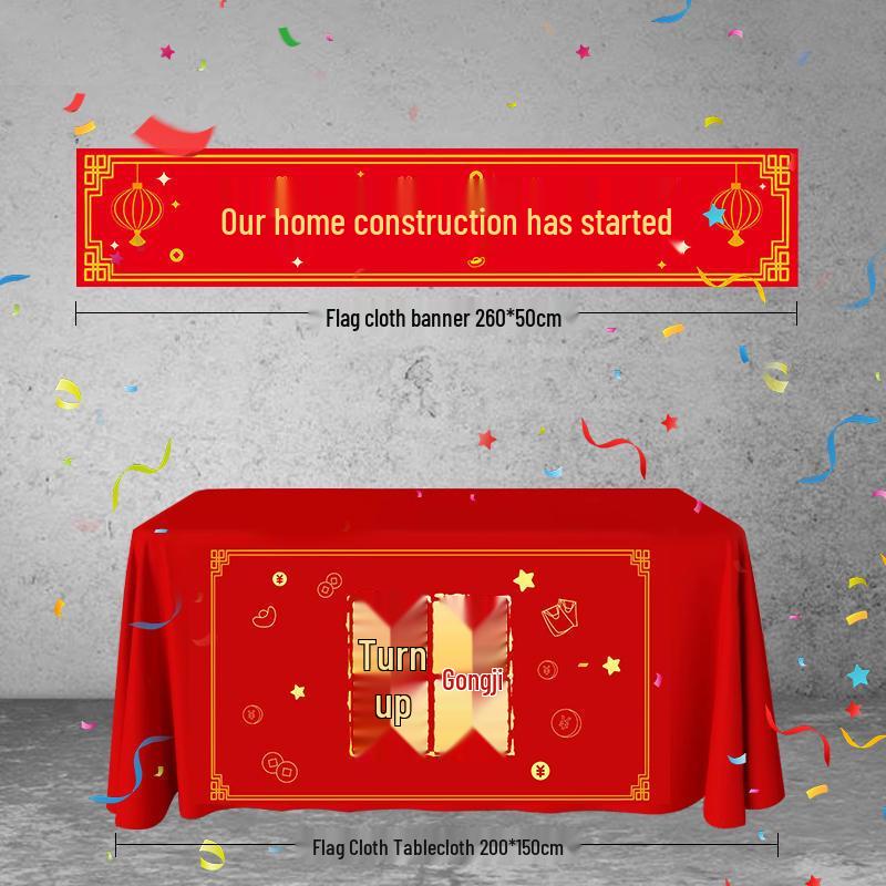 Happy Start Ceremony Decoration Set: Banner, Tablecloth, Stickers, Firecrackers