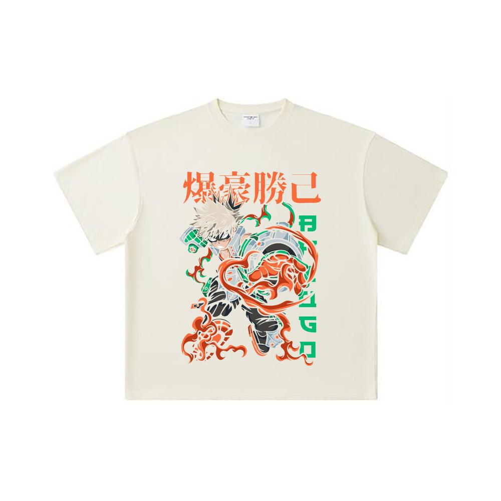 260 GSM Double Yarn 32 Count 100% Cotton My Hero Academia V14 Bakugo Print Unisex Heavy Cotton T Shirt