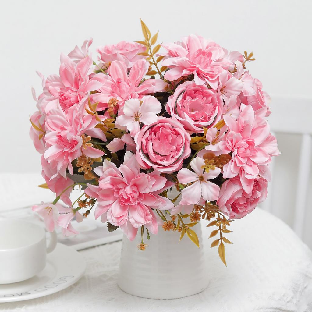 Peony Silk Artificial Flowers High Quality Home Living Room Wedding Bride Bouquet Party DIY Gift Dahlia Fake Flower Decoration