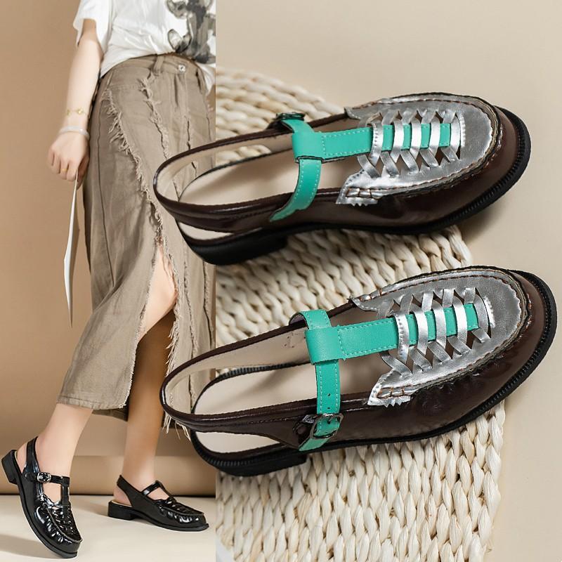 Fashion 2024 Spring and Summer New Genuine Leather Platform Strap Sandals Women's Open Toe Height Increasing Roman Beach Shoes