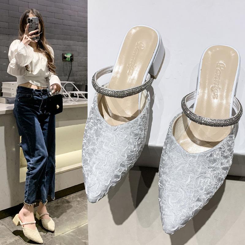 Summer pointed head bag head cool slippers women wear summer middle heel new high heels women thick heel fairy