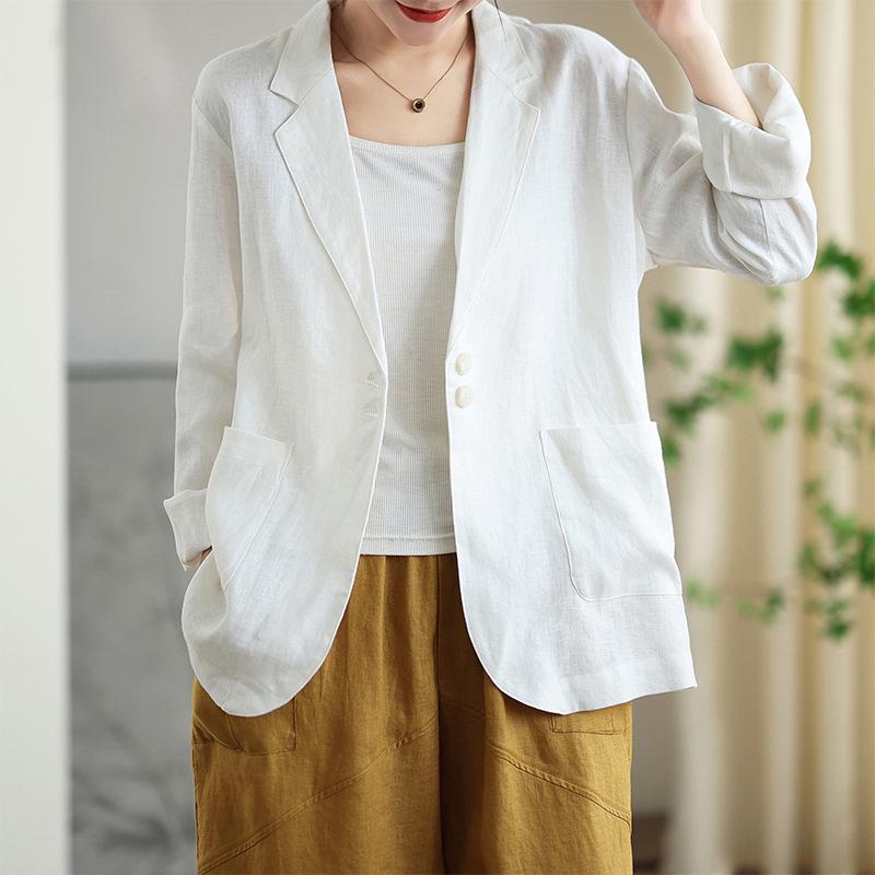 2024 Autumn Women's Cotton Linen Long Sleeve Jacket - Japanese Literary Style