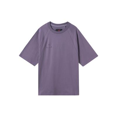 Alphabet Logo Print American Vintage Round Neck Pullover Short Sleeve T-Shirt Men Tops Purple DQ7357-553