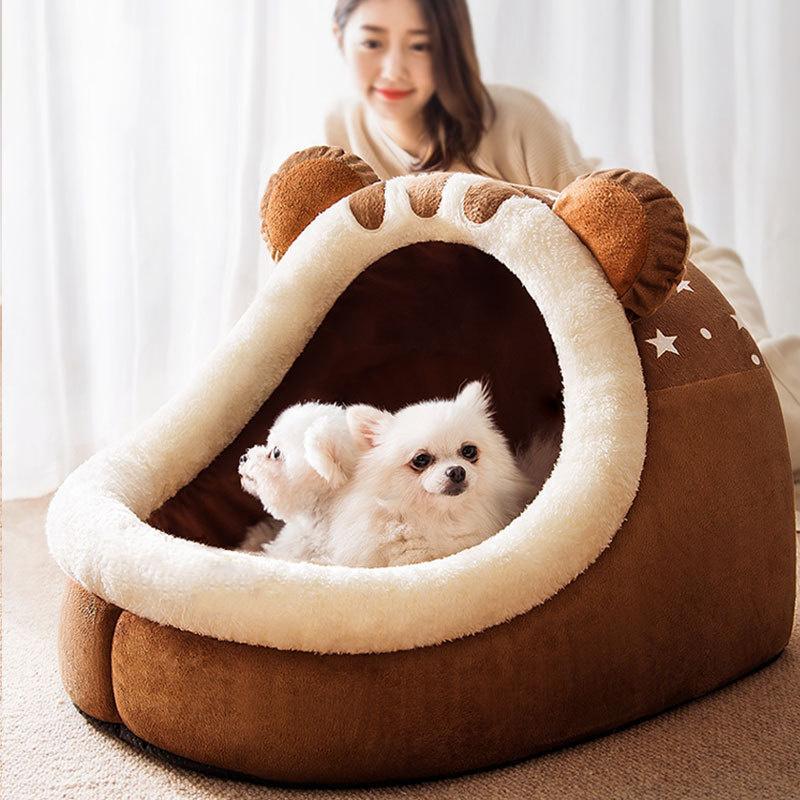 Winter Dog Bed Self Warming Puppy House Cozy Cat Sleeping Tent Cave Beds Indoor Kitten Nest for Small Medium Dogs Cats