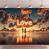 2D Love Sunset Couple Backdrop Romantic Photography Background