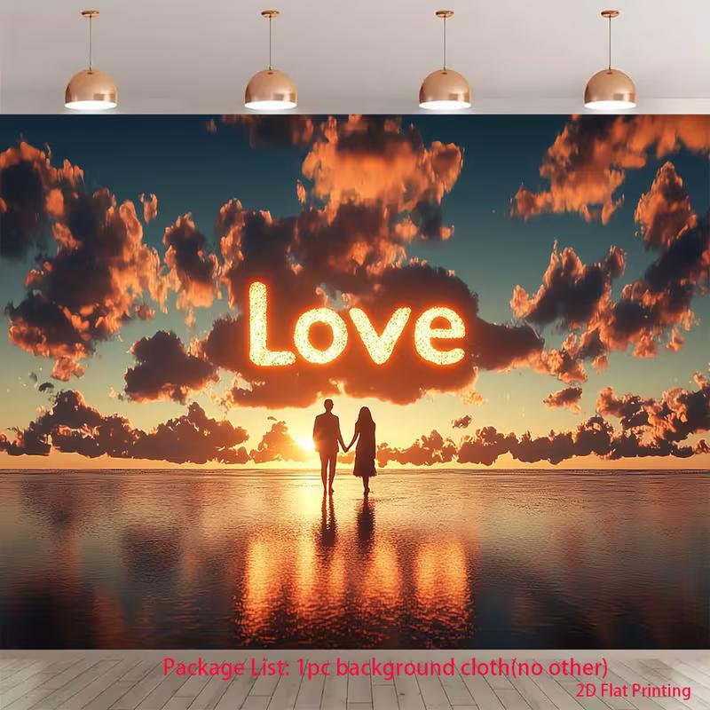 2D Love Sunset Couple Backdrop Romantic Photography Background