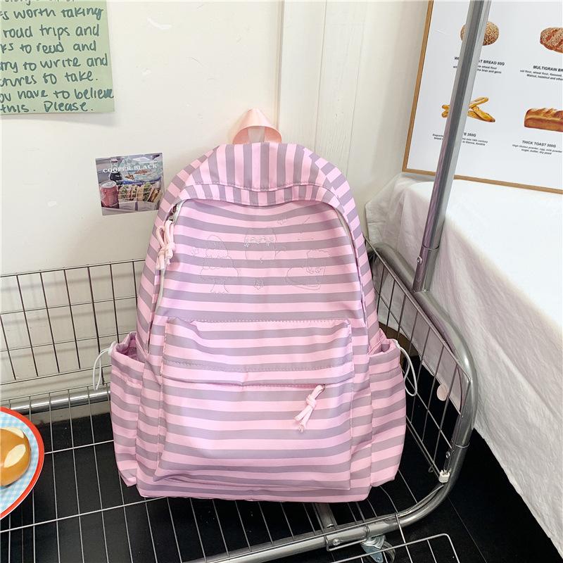 The New Schoolbag Is High-value, Fresh and Sweet, Striped Backpack, Lightweight and Large-capacity Backpack for Junior and High School Students.