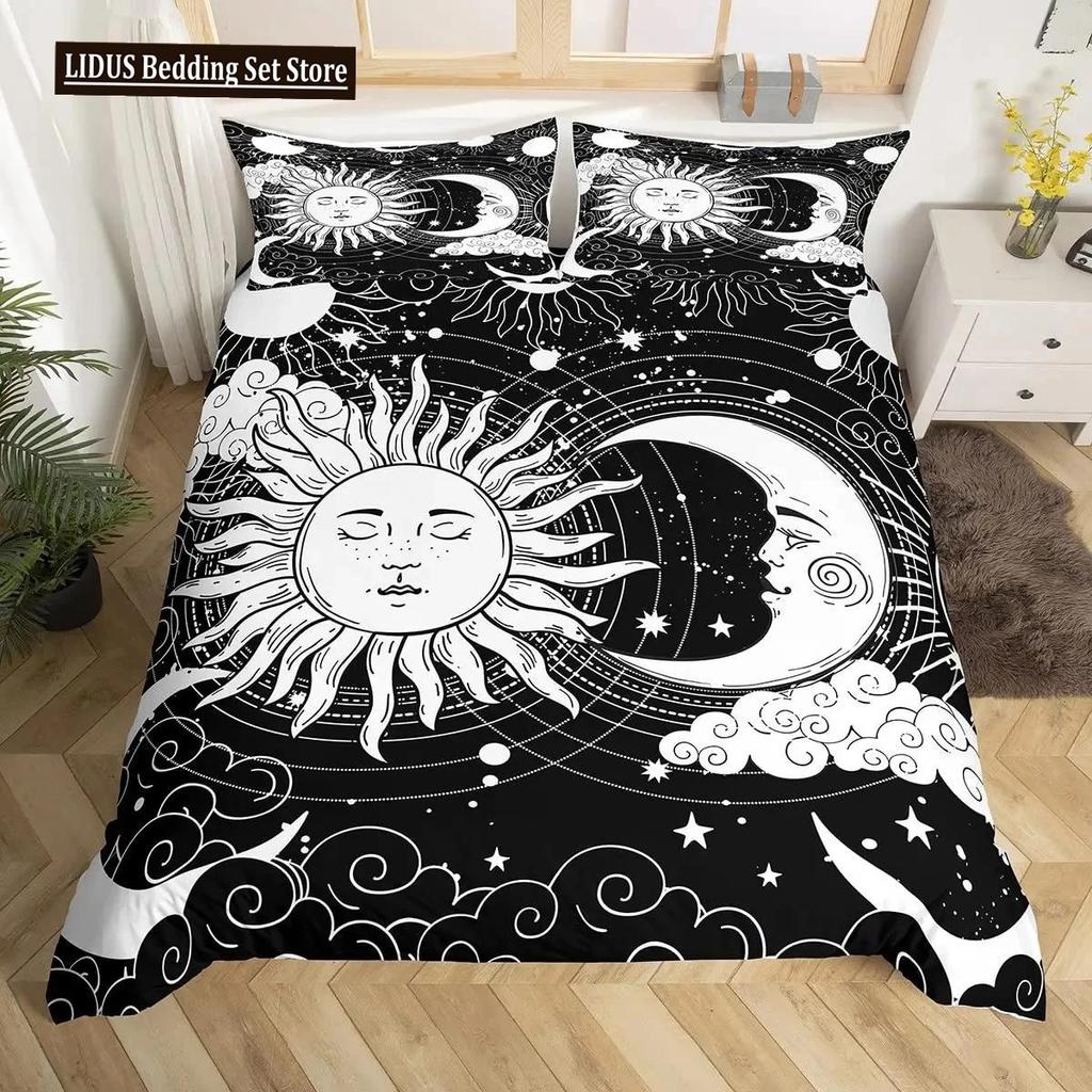 Mandala Duvet Cover Collection Sun And Moon Comforter Cover Ties Exotic Style Black And White Botanical Floral Polyester Bedding Collection