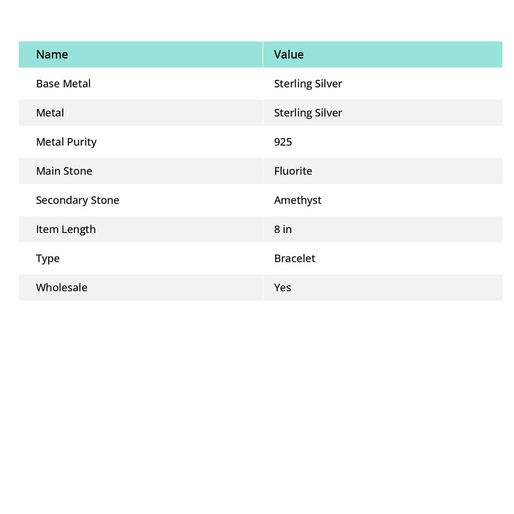 Fluorite, Amethyst Handmade 925 Sterling Silver Bracelet 7-8" N2n65