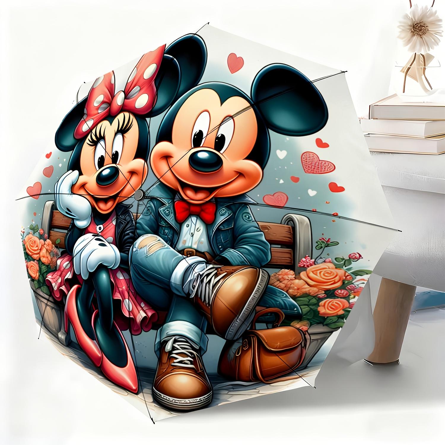 

1pc Disney Mickey and Minnie Cartoon Character Automatic Umbrella, Suitable for All Occasions as a Dual-purpose Umbrella for S (as the picture,Iron&8K)