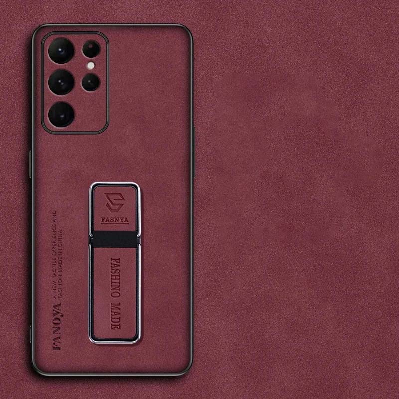 Cases S25 Sheepskin Leather Case for Samsung S25 Ultra Plus Magnetic Ring Stand Holder Matte Protection Silicone Phone Back Cover for Galaxy S 25 S25+