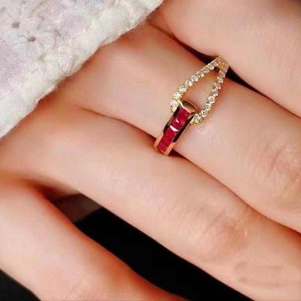 New European and American Diamond Ring Hand Decoration Light Luxury Niche Color Personality Fashionable Geometric Ring Jewelry