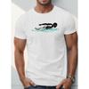 Men's Swimming Enthusiast T-Shirt - Geometric Swim Pattern, Casual Crew Neck Tee, Slight Stretch Knit Fabric, Regular Fit