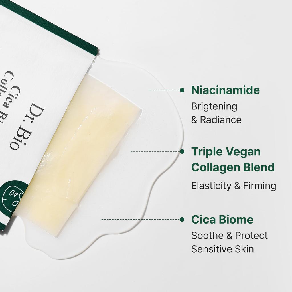 Bio Cica Biome Kollagen Tuchmaske Empfindliche Raue Haut Gesichtspackung [Offiziell] Dr. (5 Blätter) Feuchtigkeitsspendend, Hydratisierend, Kollagen-angereicherte Haut, Pflege,