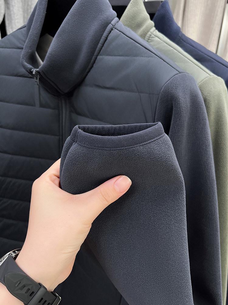 Men's Velvet Patchwork Jacket - Autumn/Winter Lightweight Cotton with Stand Collar, Wool Berber Fleece, Casual Fashion